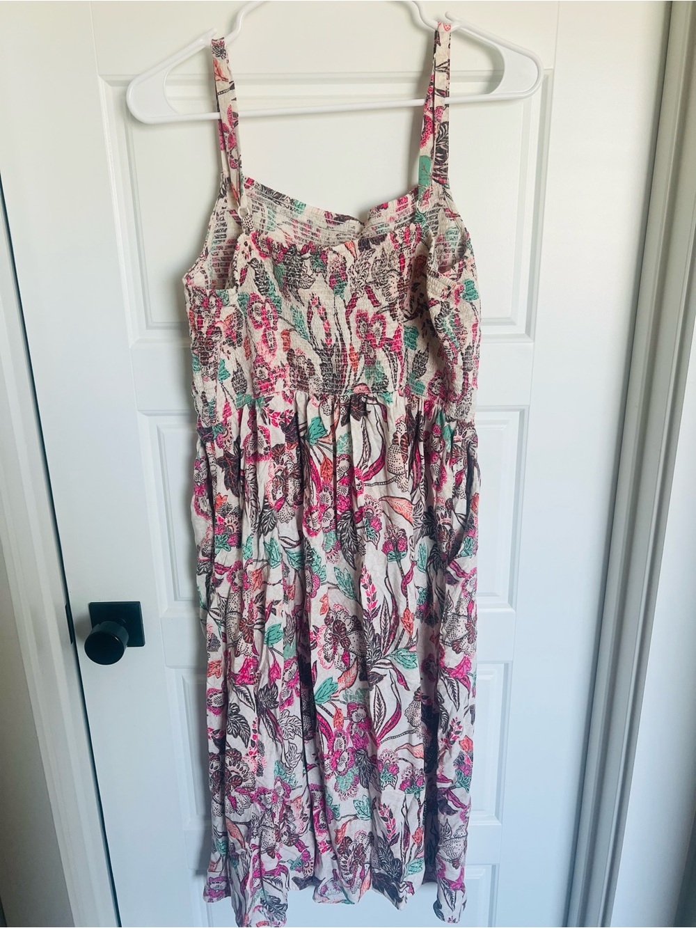 Old Navy Floral Smocked Maxi Dress in Pink, Mint, and Cream